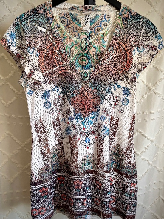 Body Central Tops - Body Central Mesh Paisley Boho Top Large Festival Y2K